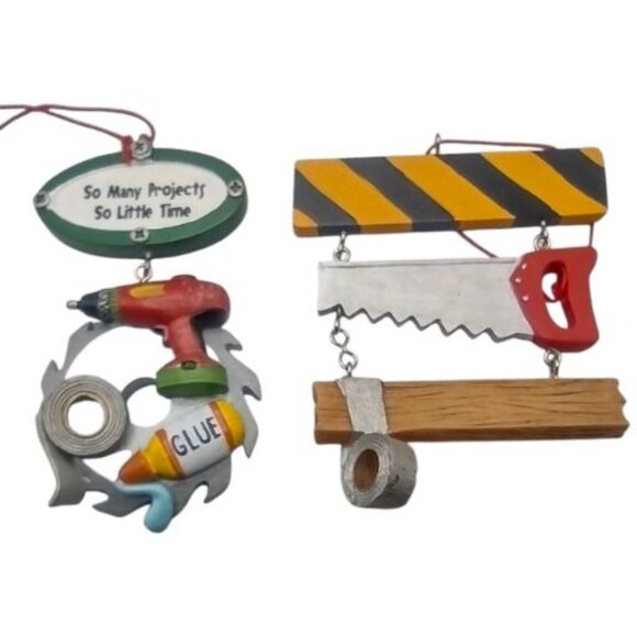Handyman & DIY-Themed Hanging Ornaments Set Of 2 Fun Craft Tools Design Resin 4" - Picture 5 of 8